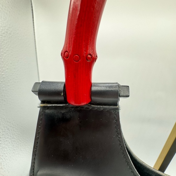 Authentic Gucci Black With  Red Bamboo Handle Shoulder Bag With Hobo Silhouette - Picture 7 of 17